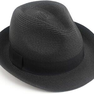 Summer Straw Fedora Hat for Women Men Travel Panama Wide Brim Sun UPF 50+